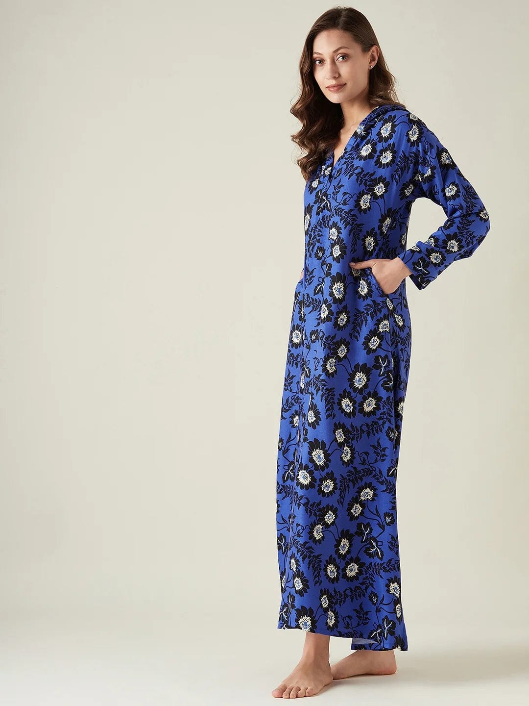 The Kaftan Company Lounge Dress Blue floral hoodie lounge dress