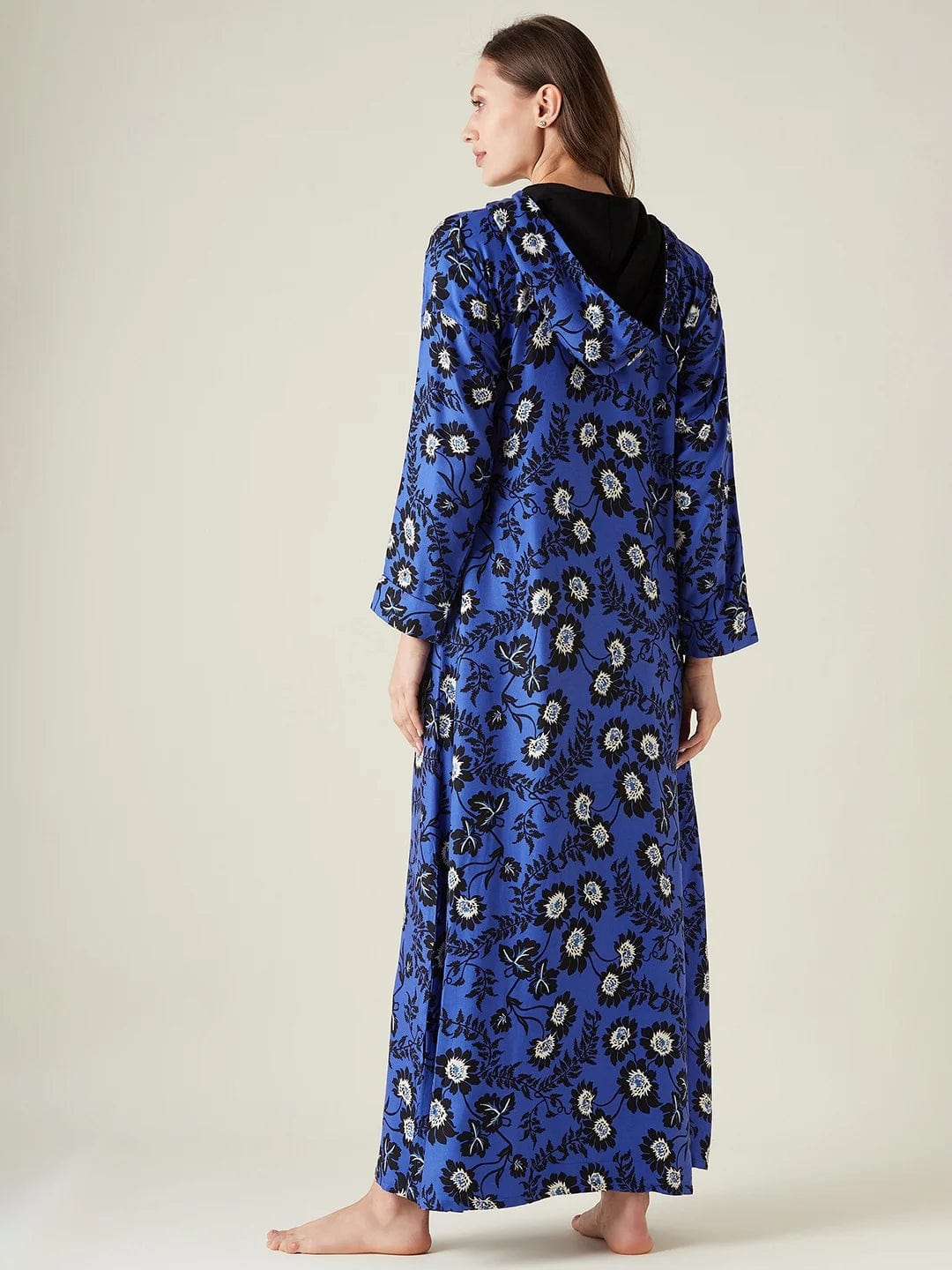 The Kaftan Company Lounge Dress Blue floral hoodie lounge dress