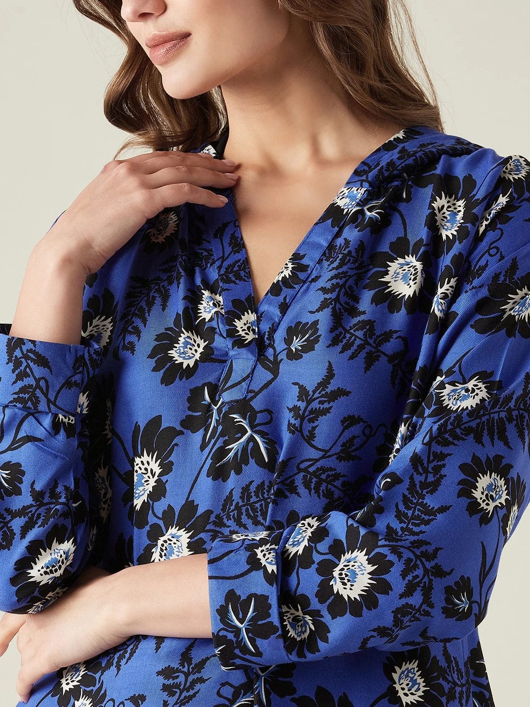 The Kaftan Company Lounge Dress Blue floral hoodie lounge dress