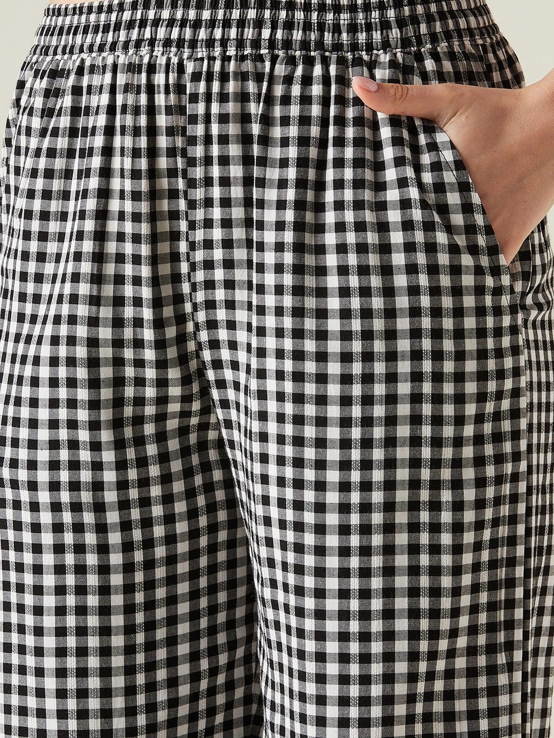 The Kaftan Company Lounge Set Black checkered cotton pyjama set