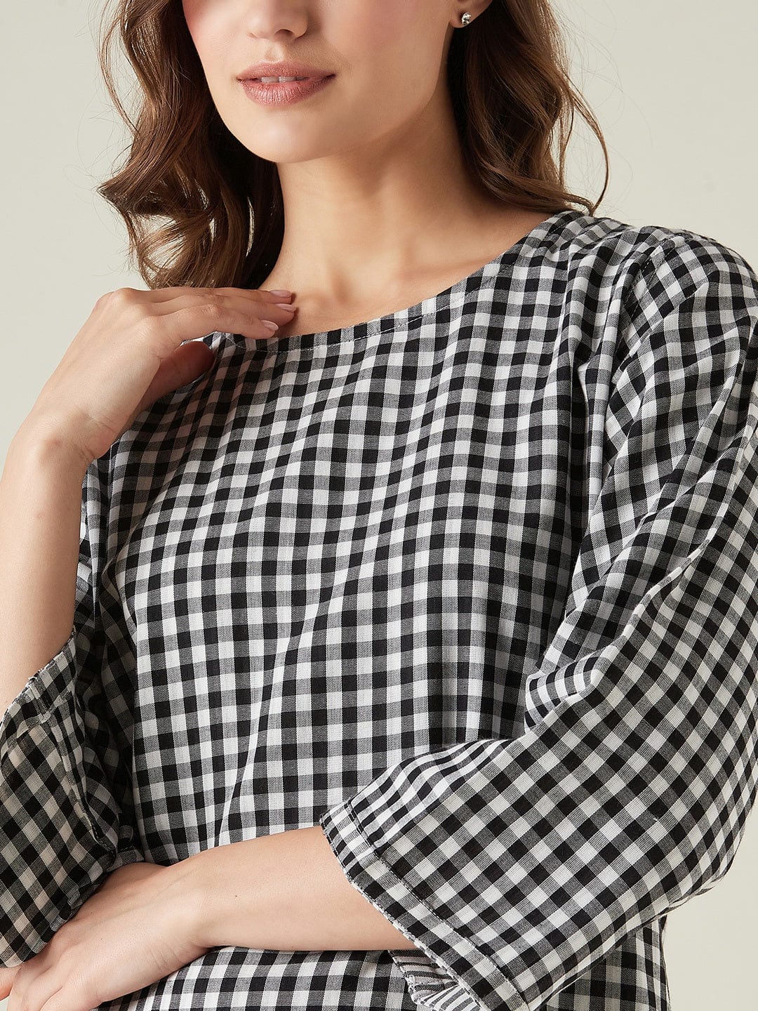 The Kaftan Company Lounge Set Black checkered cotton pyjama set