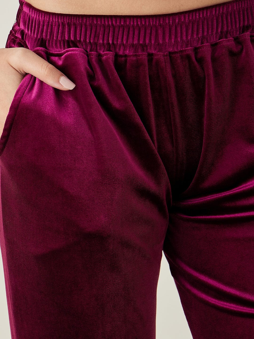 The Kaftan Company Lounge Set Wine Velvet Lounge Set with Button-Down Shirt