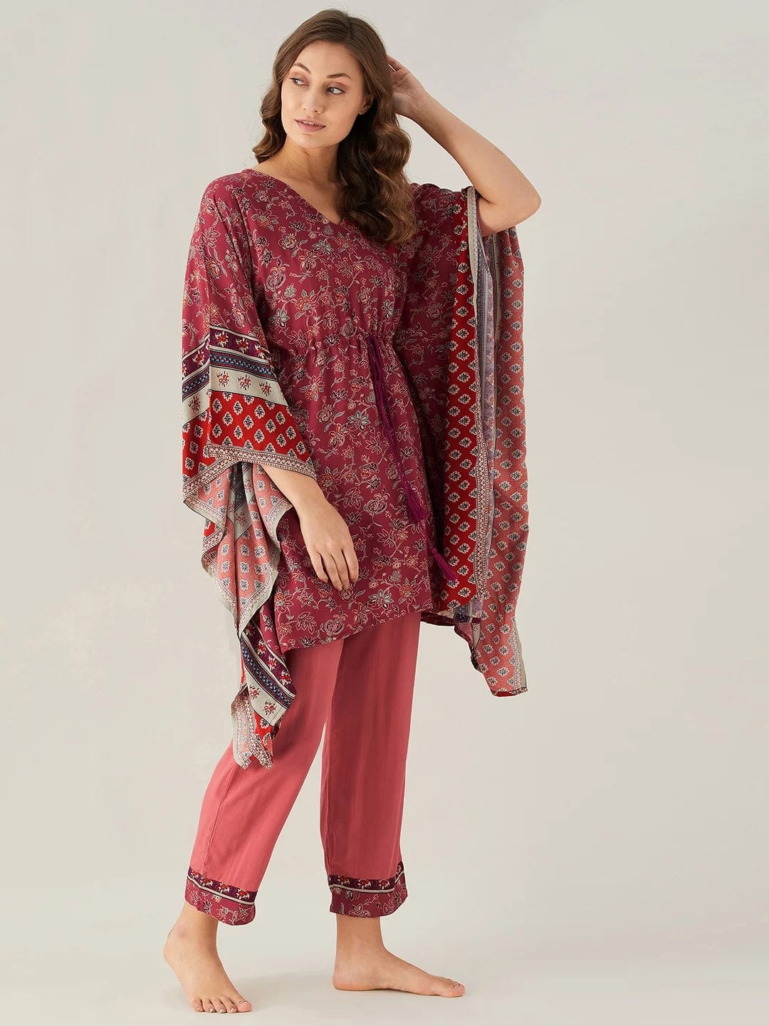 The Kaftan Company Loungewear Floral Flow Modal Kaftan Pyjama Set - (Clearance - Final Sale)