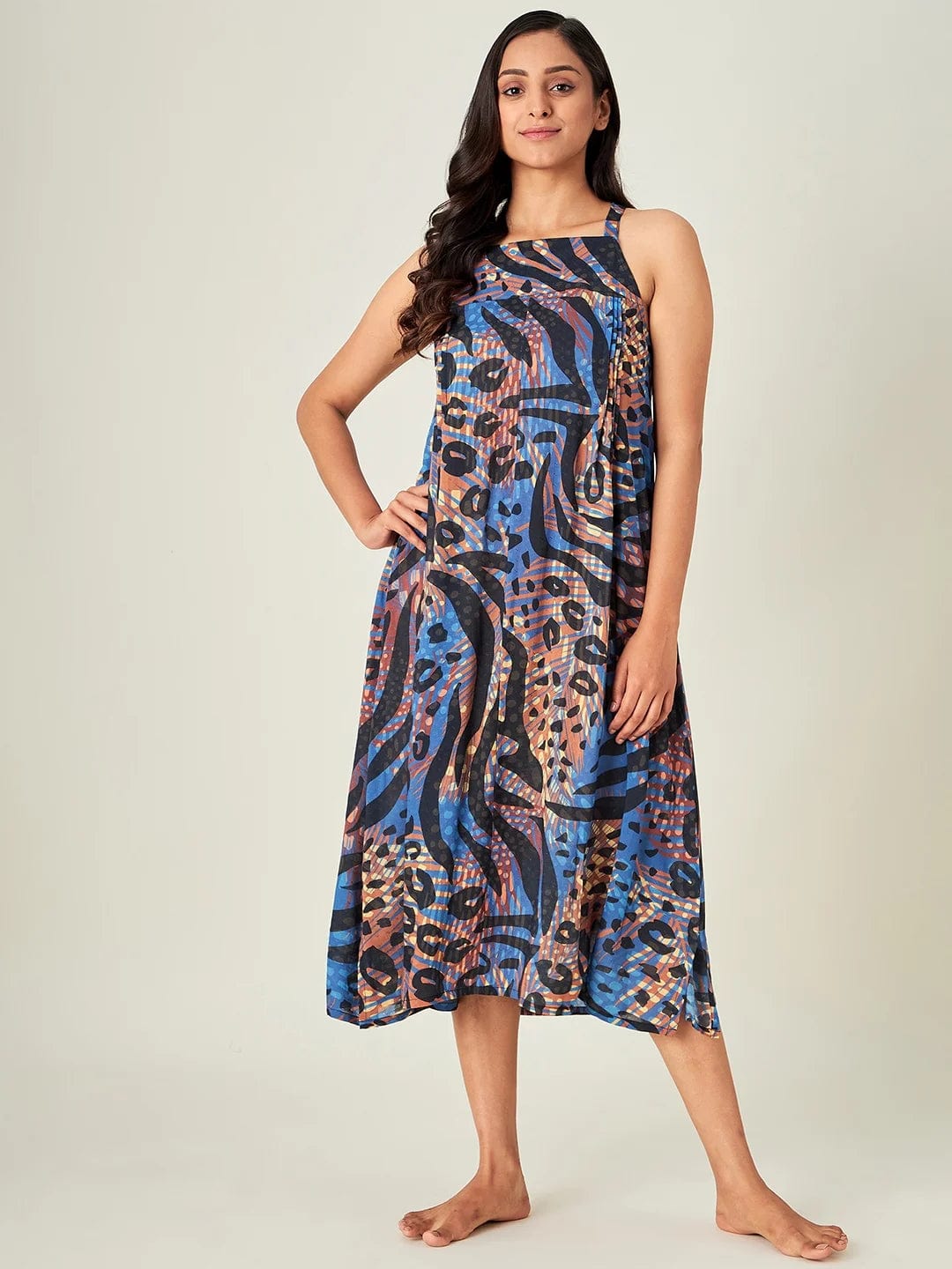 The Kaftan Company Negligee Blue and Brown Animal Print Negligee