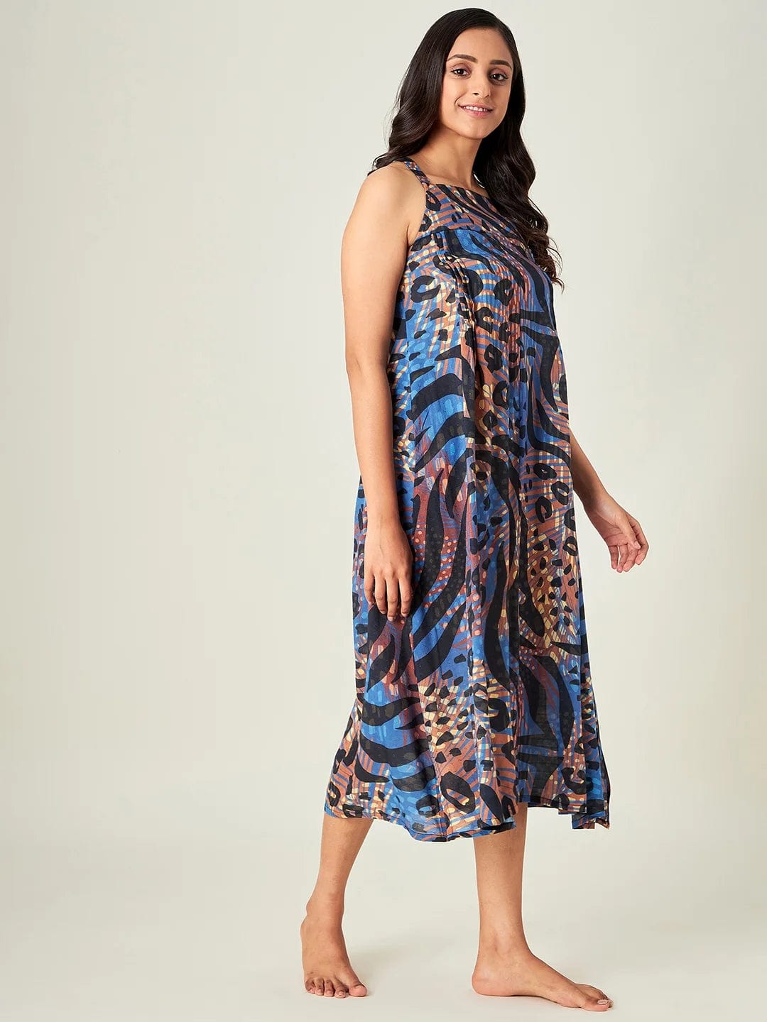 The Kaftan Company Negligee Blue and Brown Animal Print Negligee