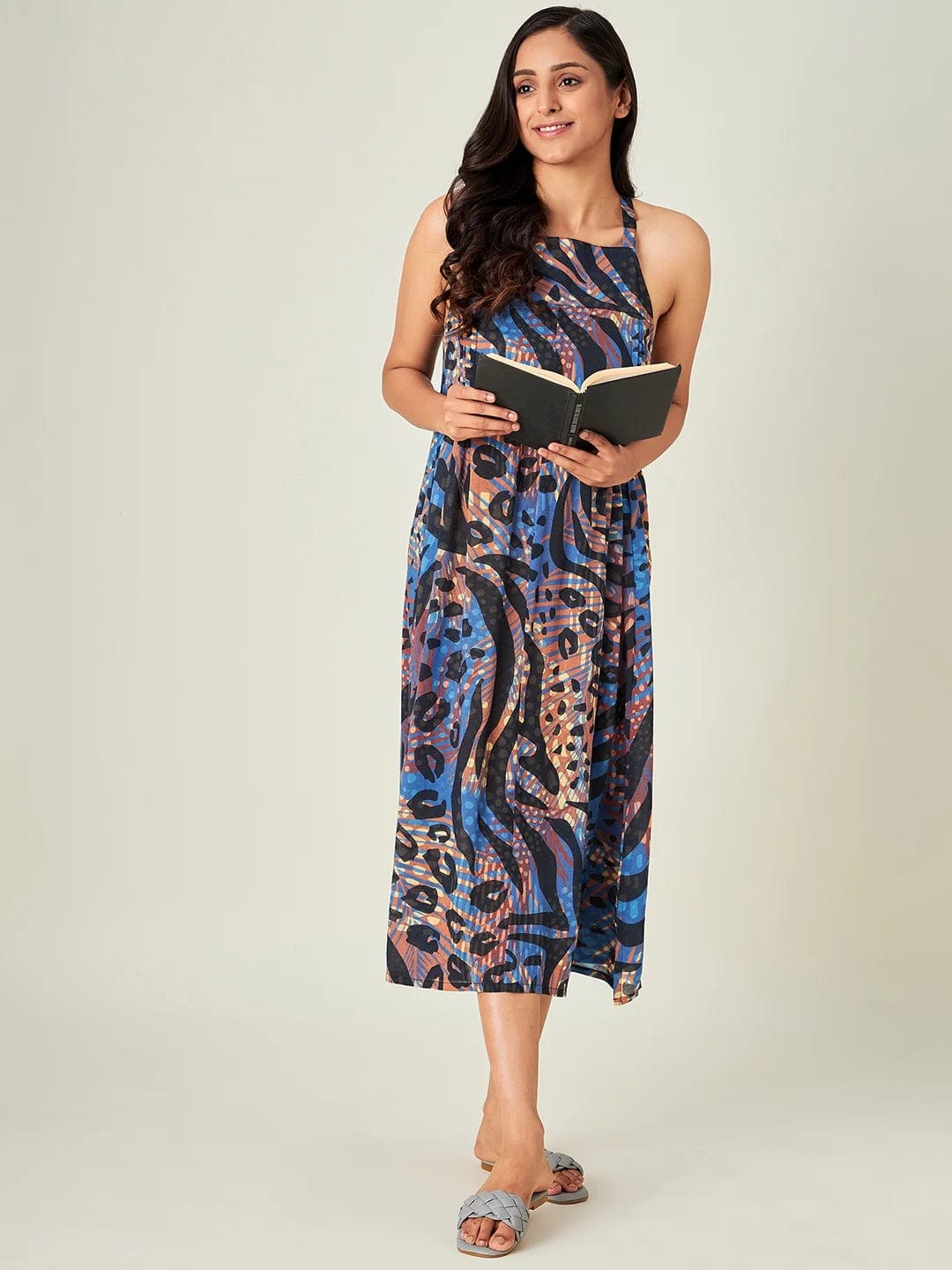 The Kaftan Company Negligee Blue and Brown Animal Print Negligee