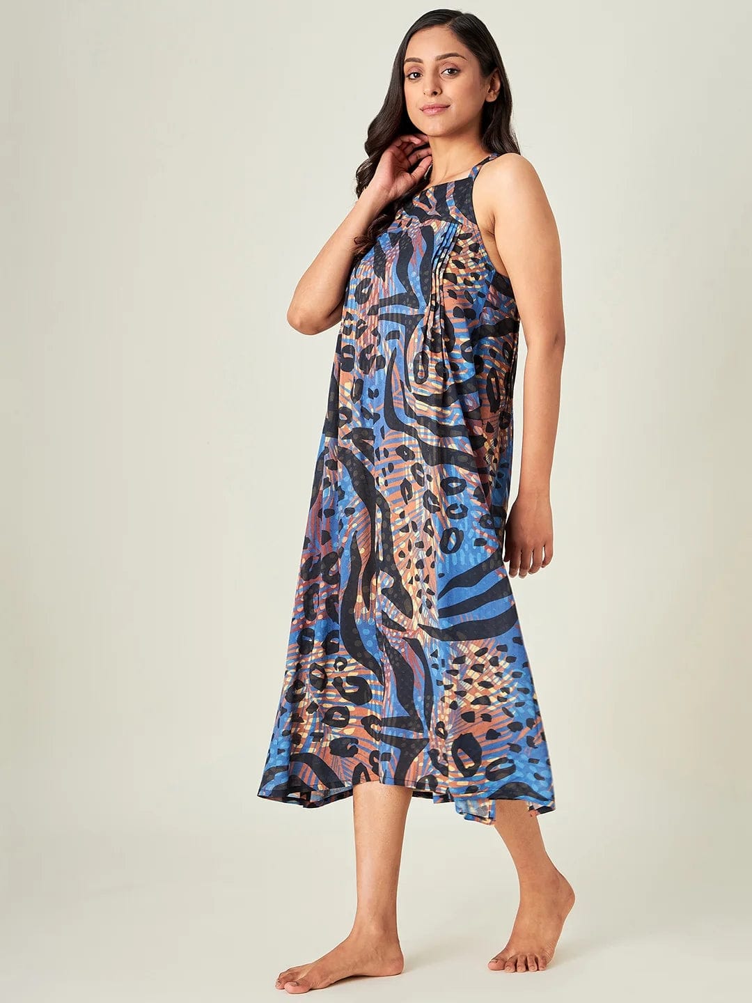 The Kaftan Company Negligee Blue and Brown Animal Print Negligee