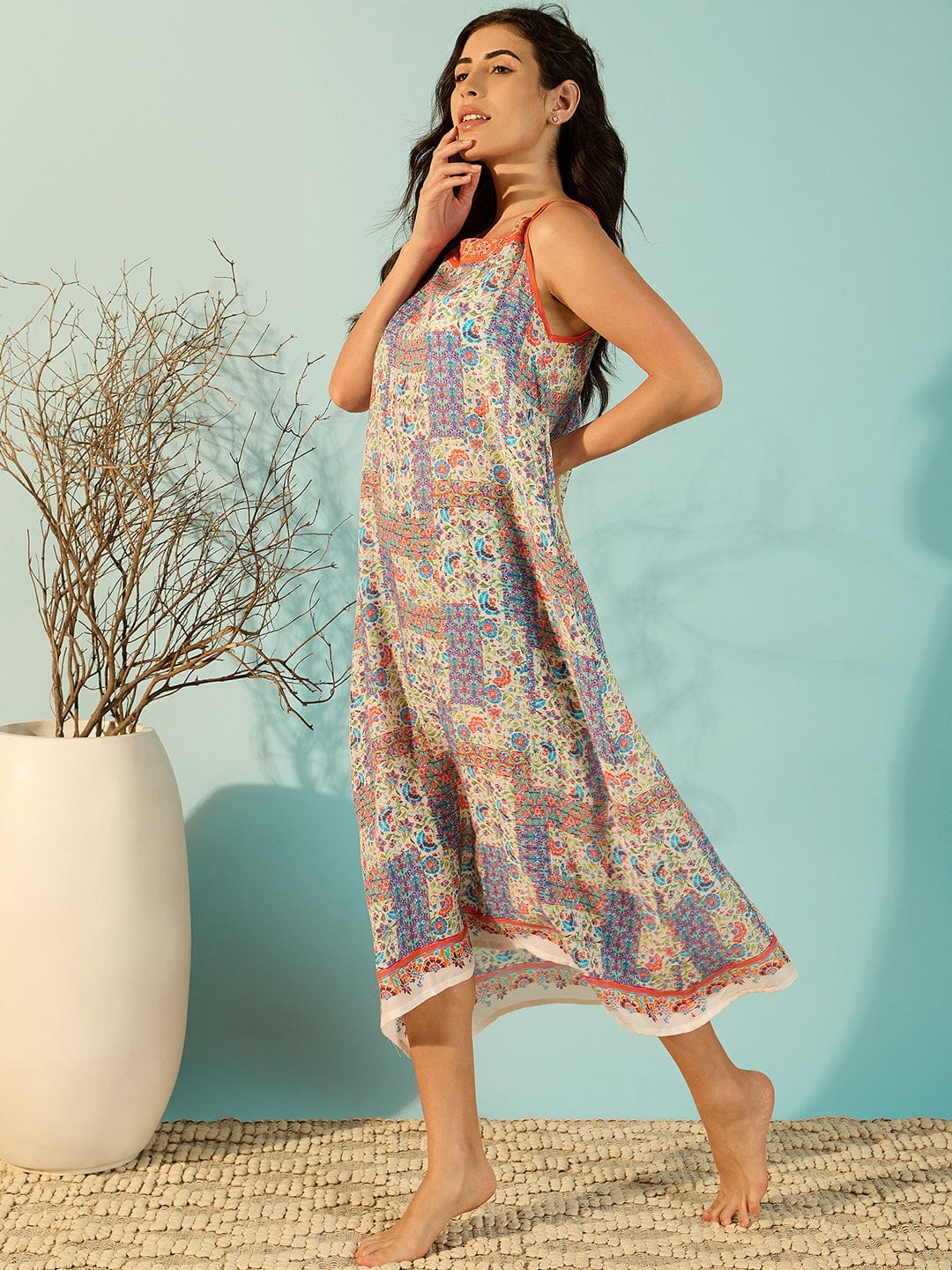 The Kaftan Company Negligee Floral Pattern Modal Nightdress For Women