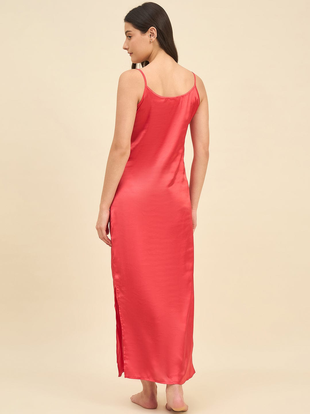 The Kaftan Company Negligee Red Satin Minimal Slip