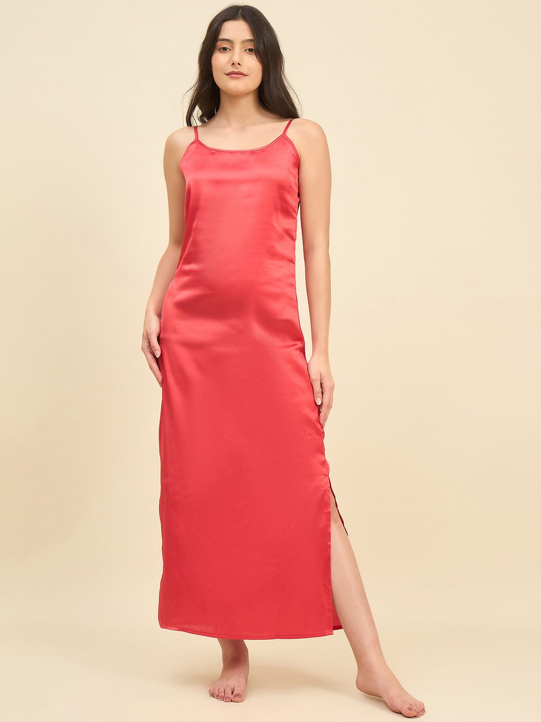 The Kaftan Company Negligee Red Satin Minimal Slip