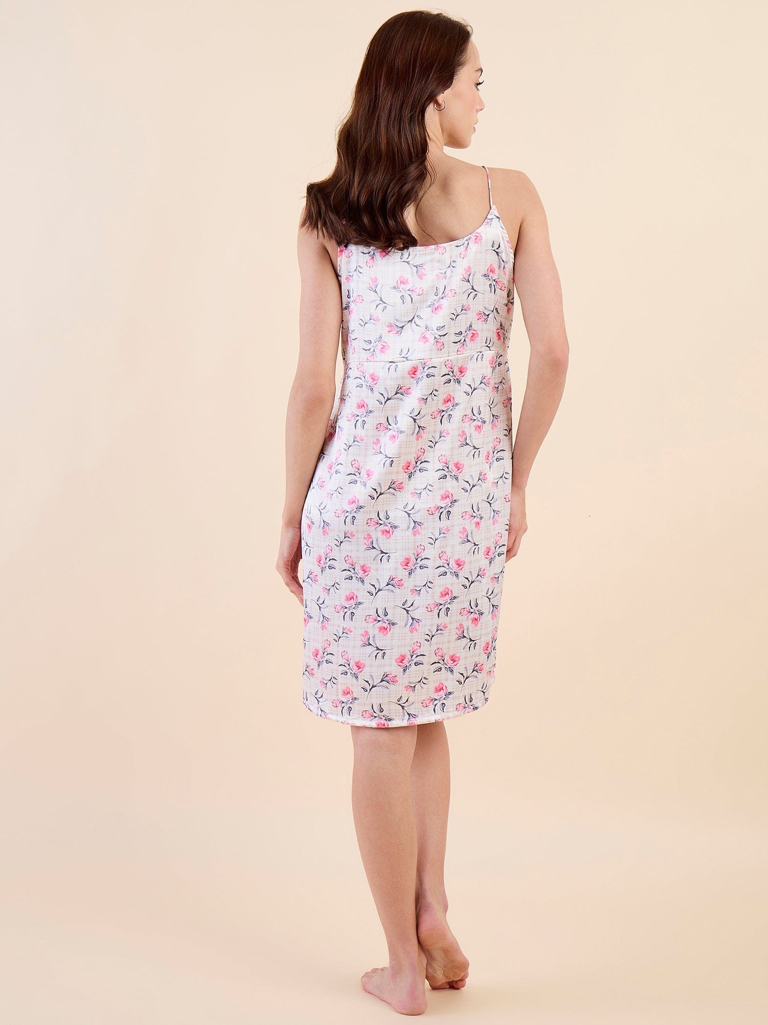 The Kaftan Company Negligee Romantic Grey Satin Negligee with Pink Floral Print
