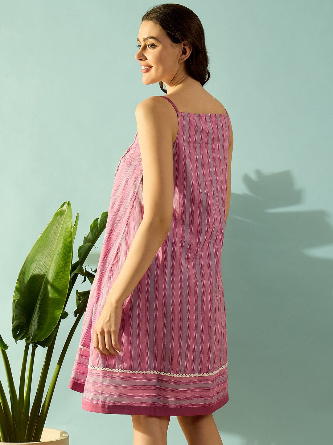 The Kaftan Company Negligee Striped Sweetheart Cotton Night Dress