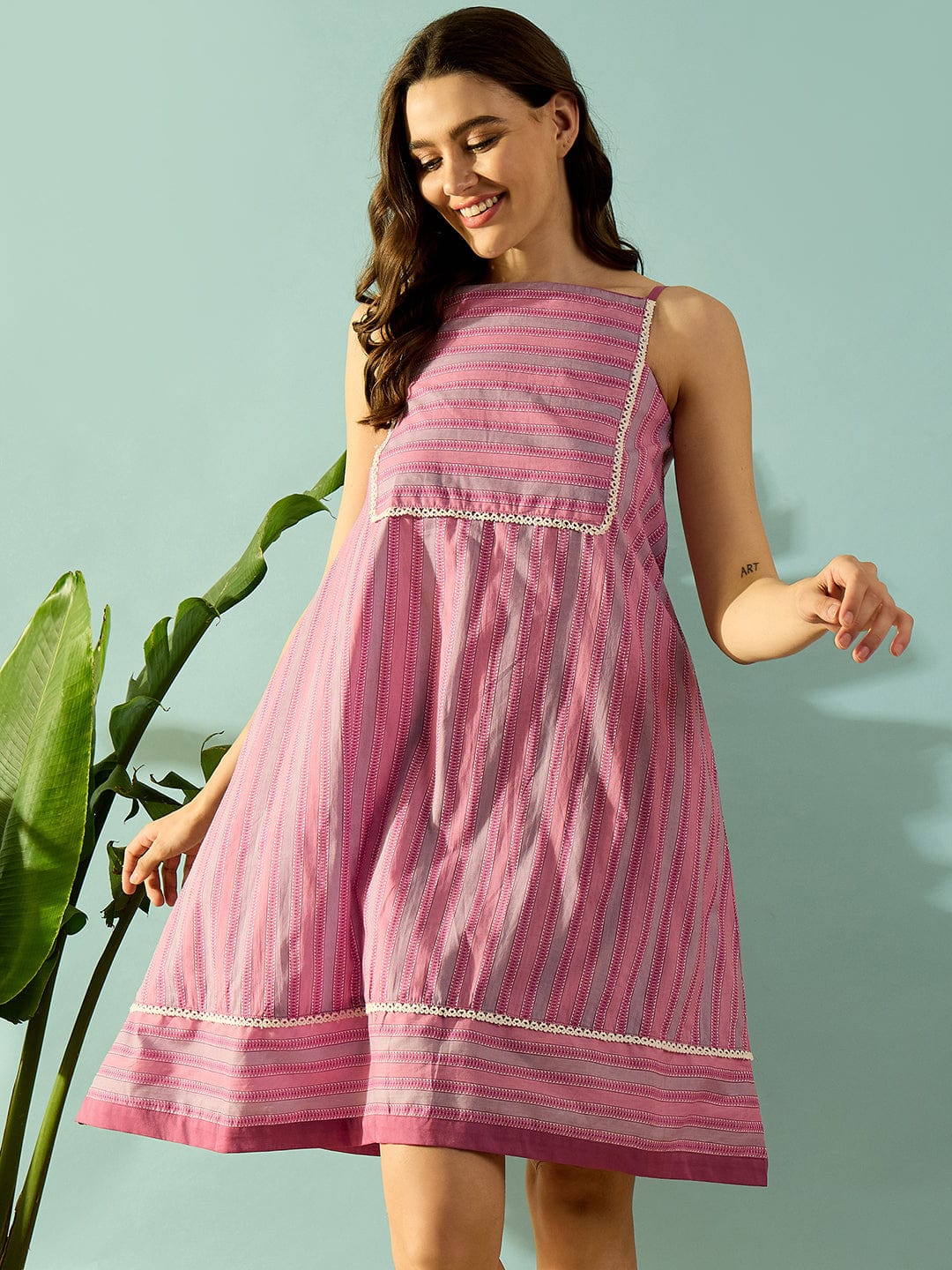 The Kaftan Company Negligee Striped Sweetheart Cotton Night Dress