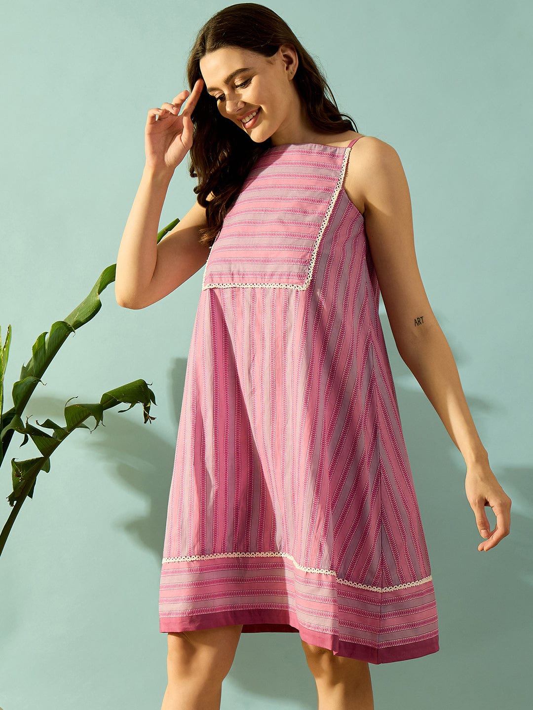 The Kaftan Company Negligee Striped Sweetheart Cotton Night Dress