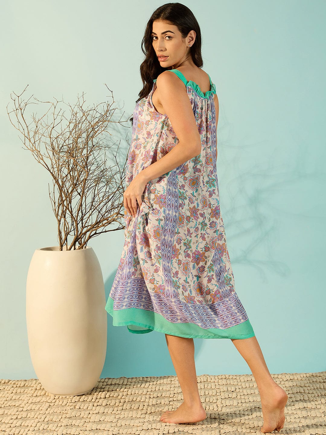 The Kaftan Company Negligee Women Soft Floral Printed Modal Negligee Dress