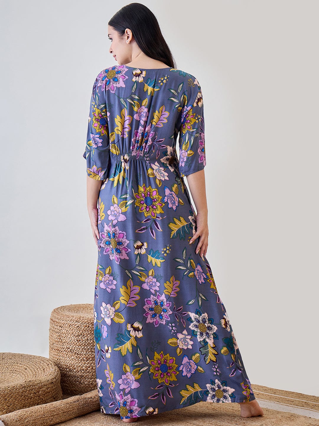 The Kaftan Company Nightdress Abstract Floral Soft Modal Flowy Nightdress