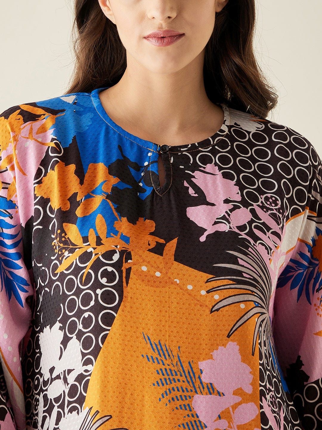 The Kaftan Company Nightdress Abstract Modal Handkerchief Hem Lounge Dress