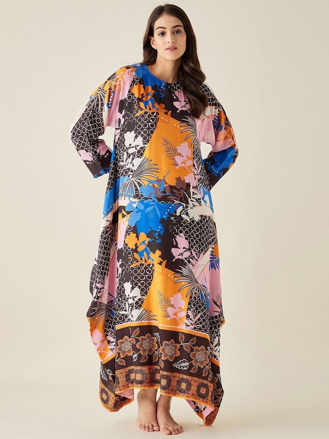 The Kaftan Company Nightdress Abstract Modal Handkerchief Hem Lounge Dress