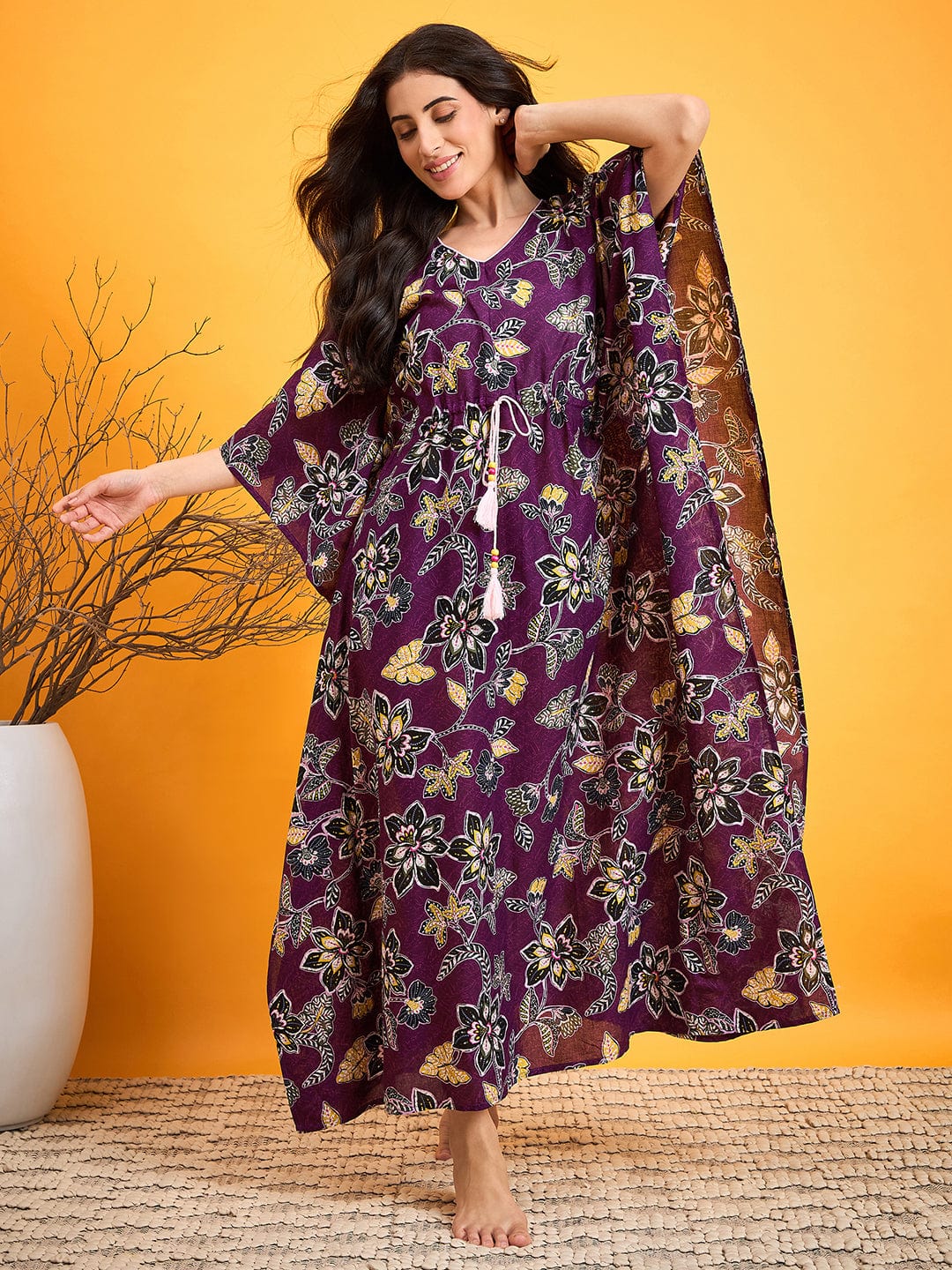 The Kaftan Company Nightdress Abstract Purple Floral Night dress