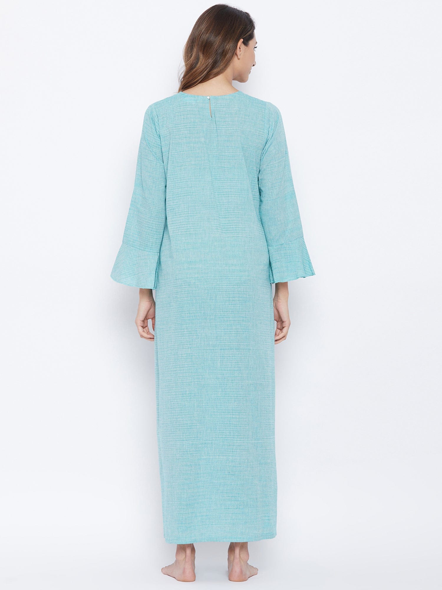 The Kaftan Company Nightdress Aqua Mangalgiri Cotton Embroidered Nightdress