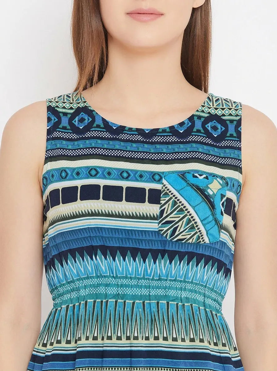 The Kaftan Company Nightdress Aztec Print Short Sleep Dress