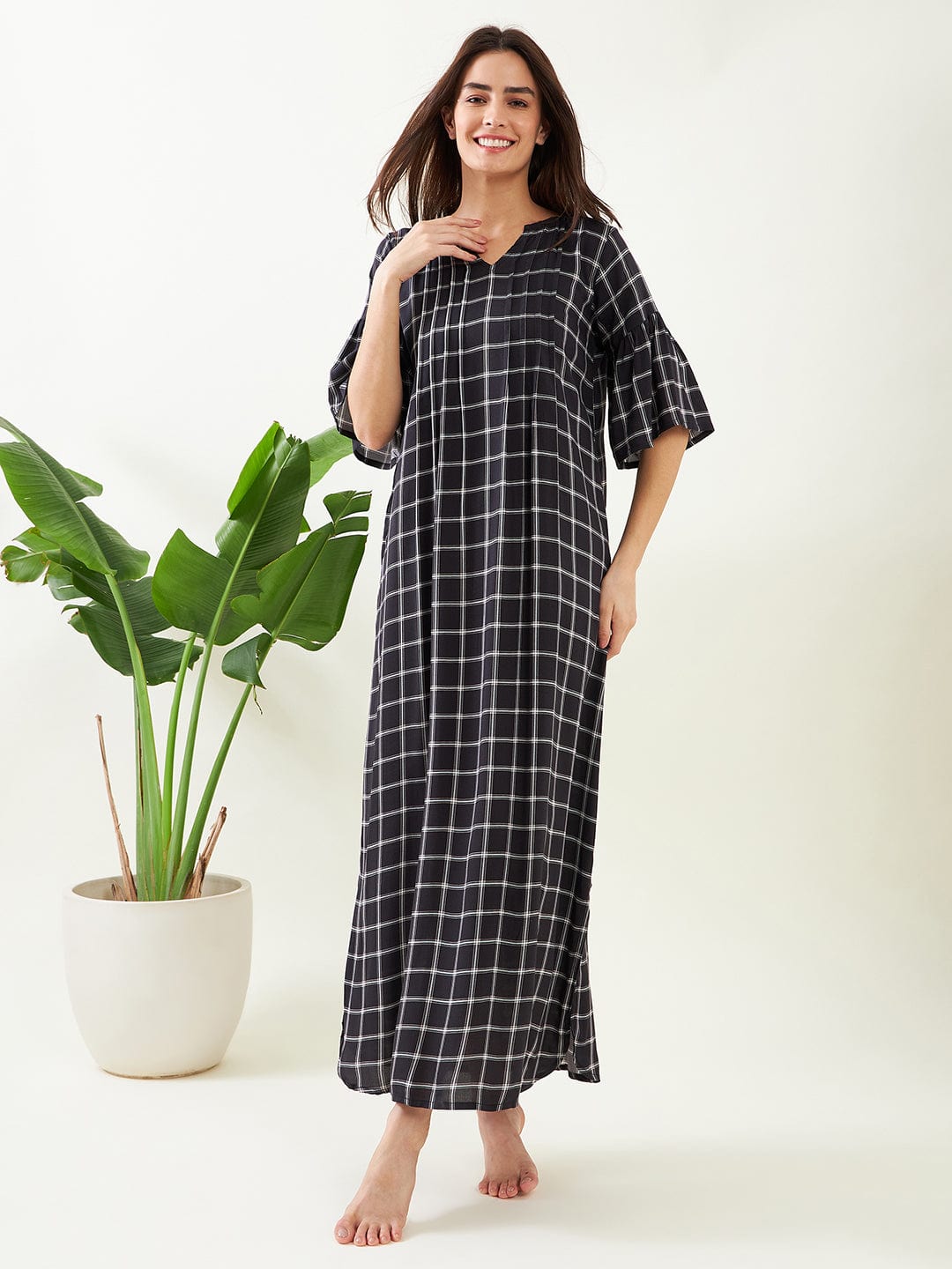 The Kaftan Company Nightdress Black Checks Nightdress