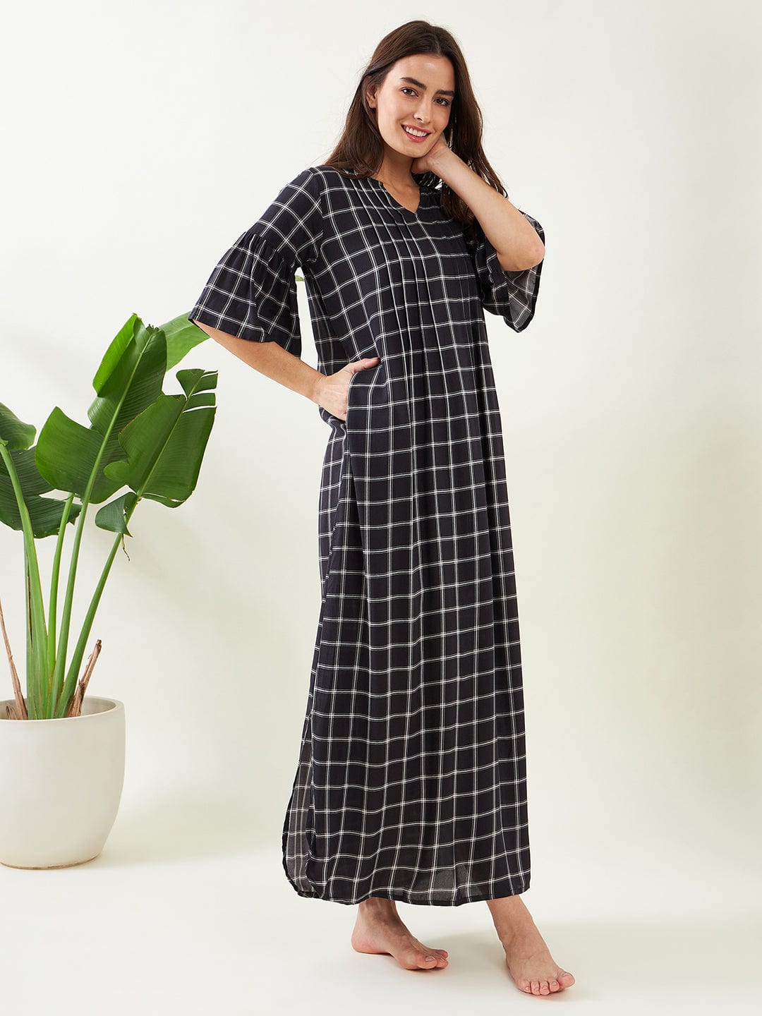 The Kaftan Company Nightdress Black Checks Nightdress