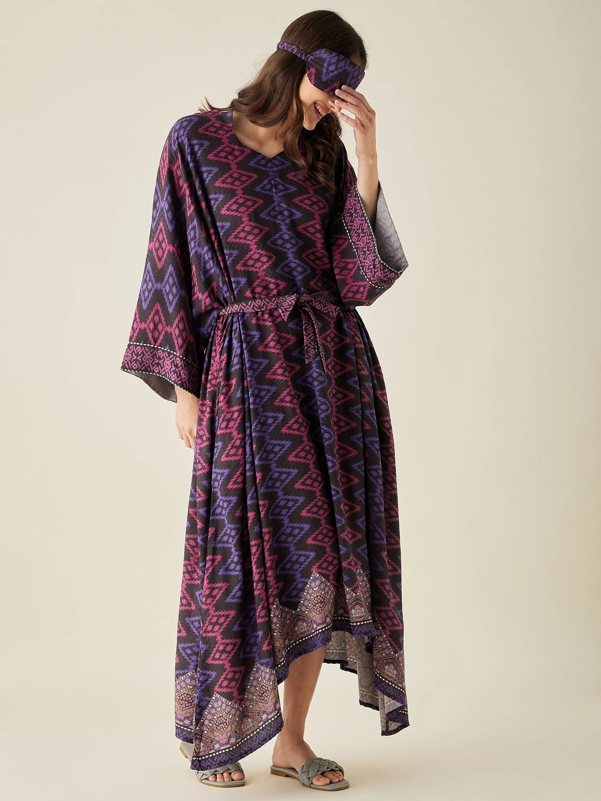 The Kaftan Company Nightdress Black Geometric Modal Lounge Dress