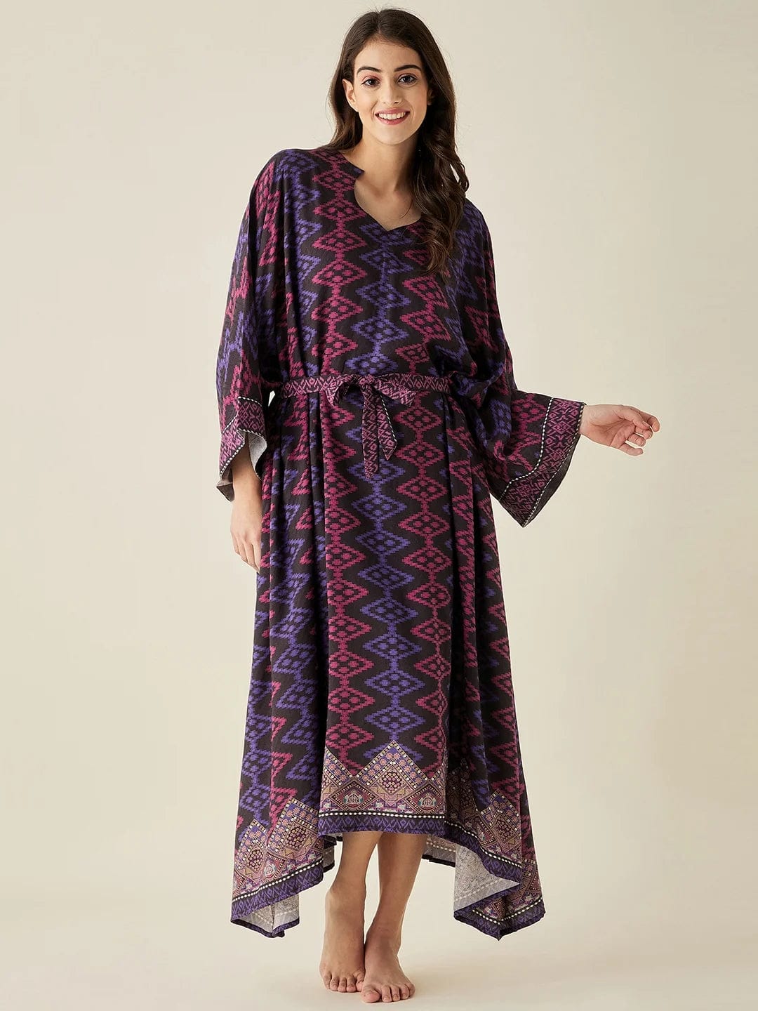 The Kaftan Company Nightdress Black Geometric Modal Lounge Dress