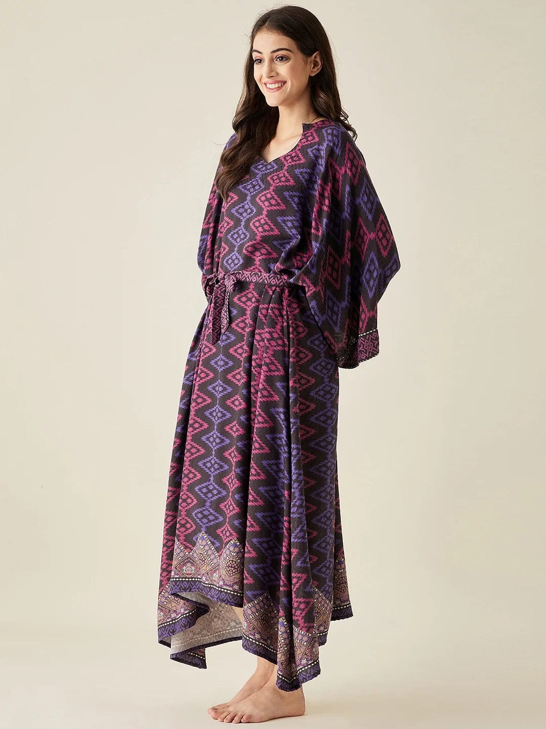 The Kaftan Company Nightdress Black Geometric Modal Lounge Dress