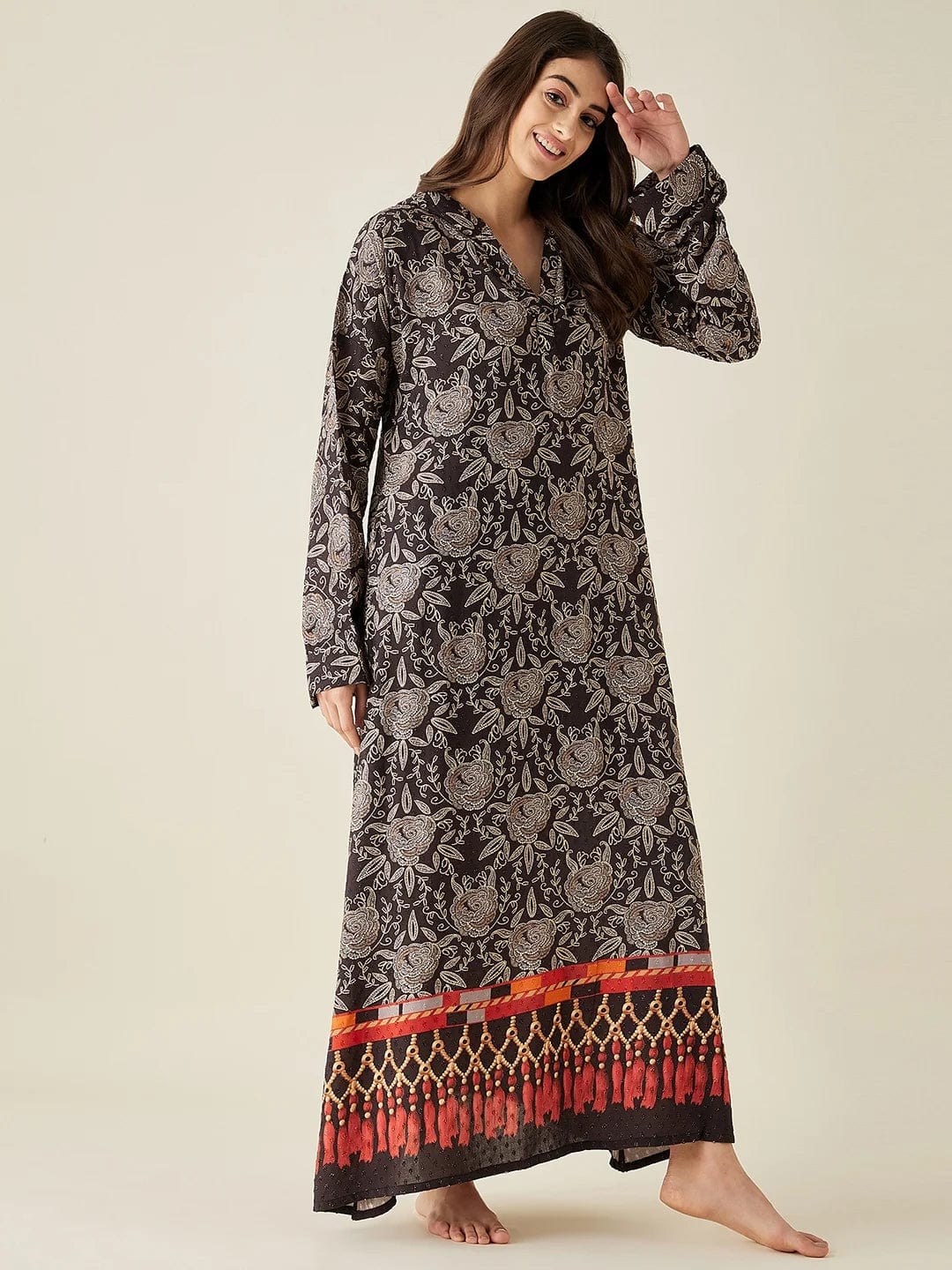 The Kaftan Company Nightdress Black Gothic Modal Hoodie Lounge Dress