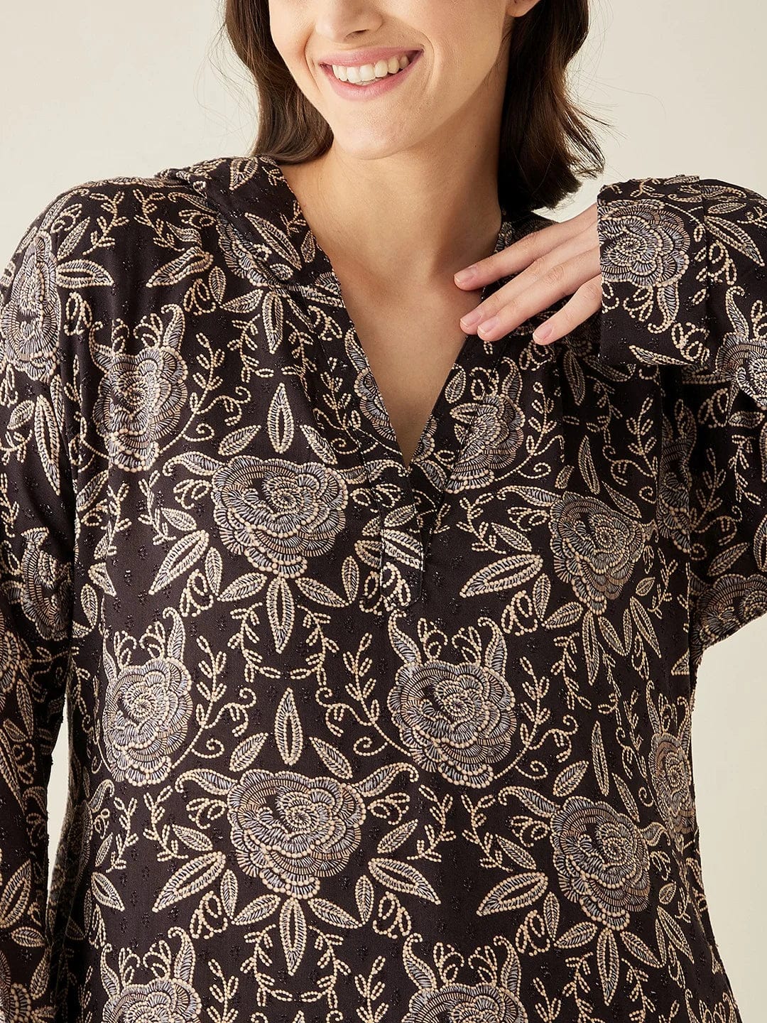 The Kaftan Company Nightdress Black Gothic Modal Hoodie Lounge Dress