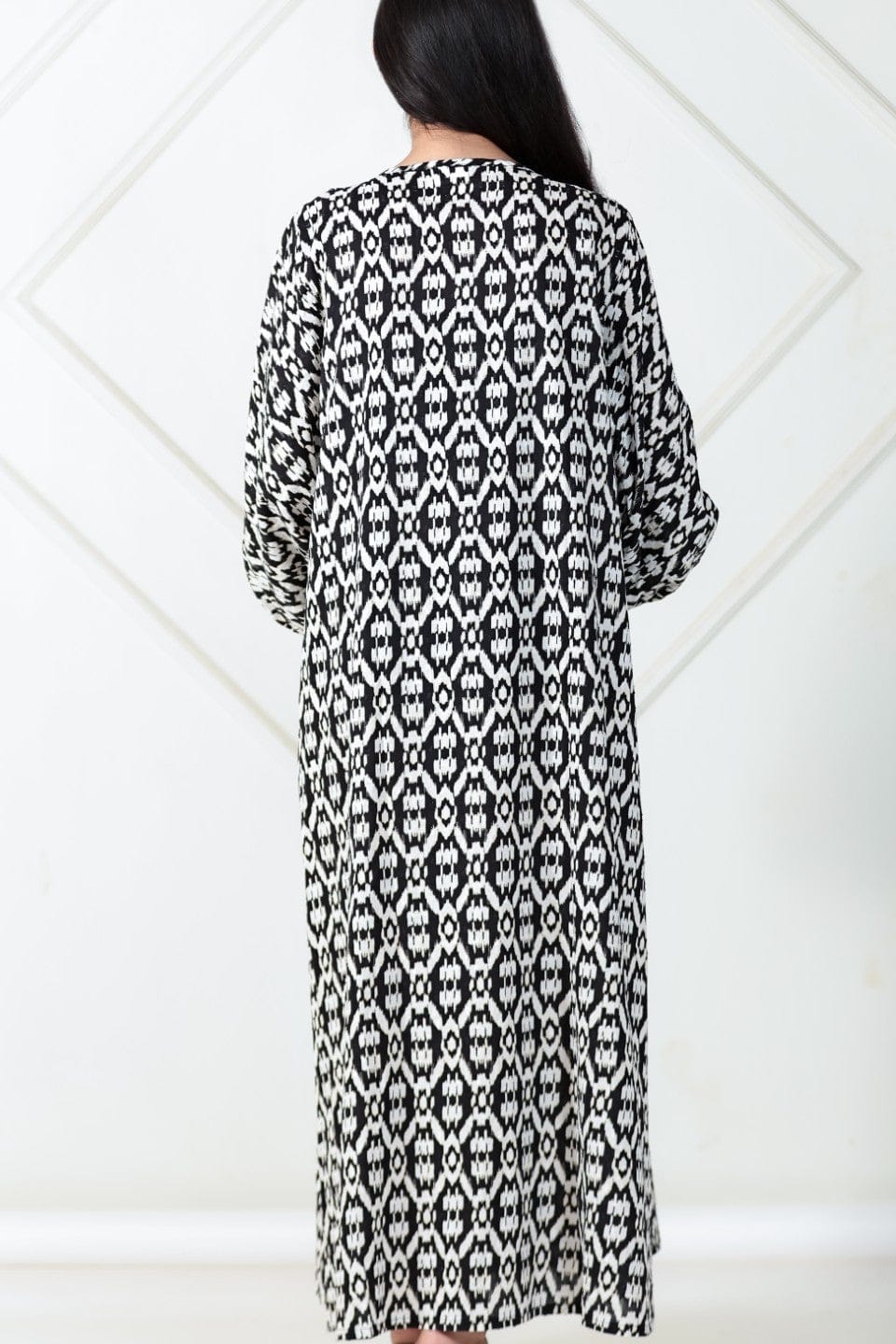 The Kaftan Company Nightdress Black Ikat Maternity Nursing Dress