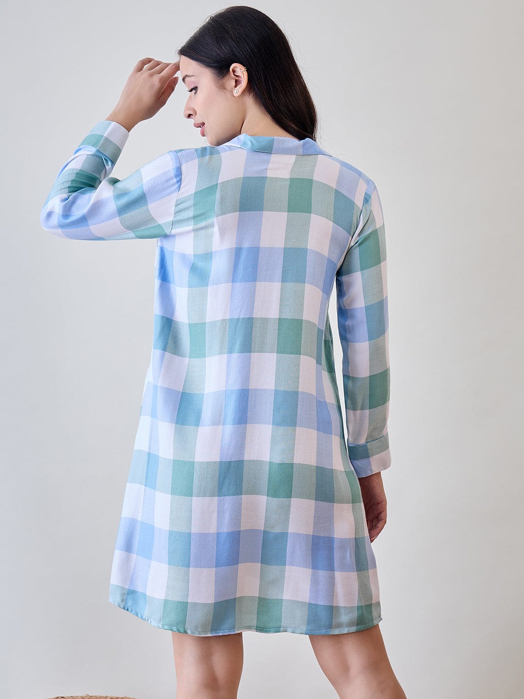 The Kaftan Company Nightdress Blue and Green Checks Viscose Sleep Shirt