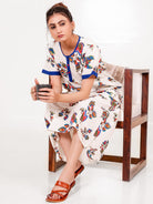 The Kaftan Company Nightdress Blue and White Cotton Floral Nightdress