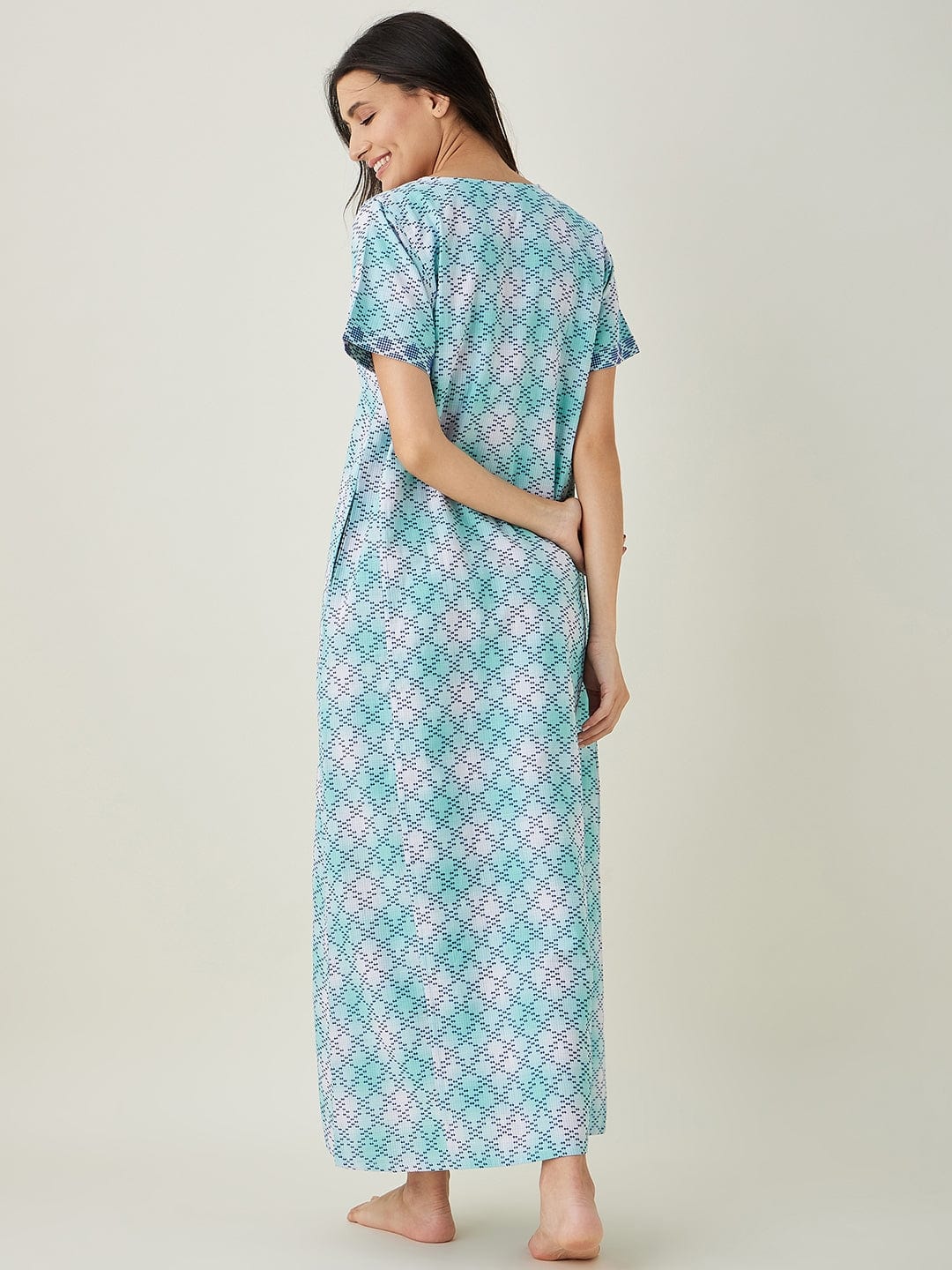 The Kaftan Company Nightdress Blue and White Tie dye embroidered Nightdress