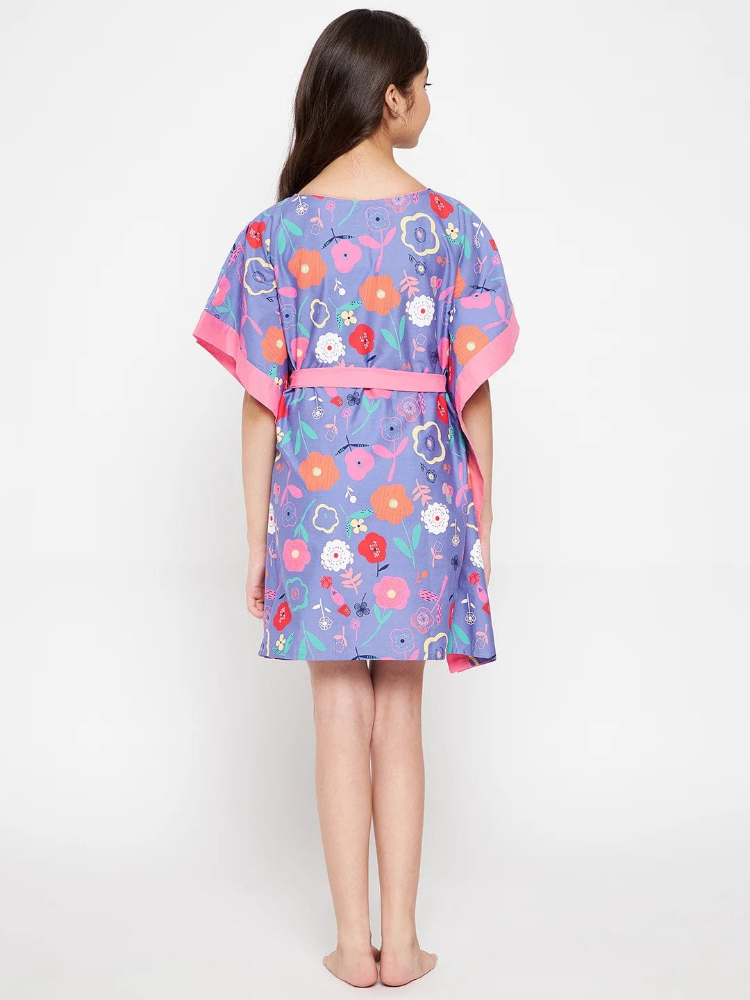 The Kaftan Company Nightdress Blue Doodled Flowers Kaftan Nightdress