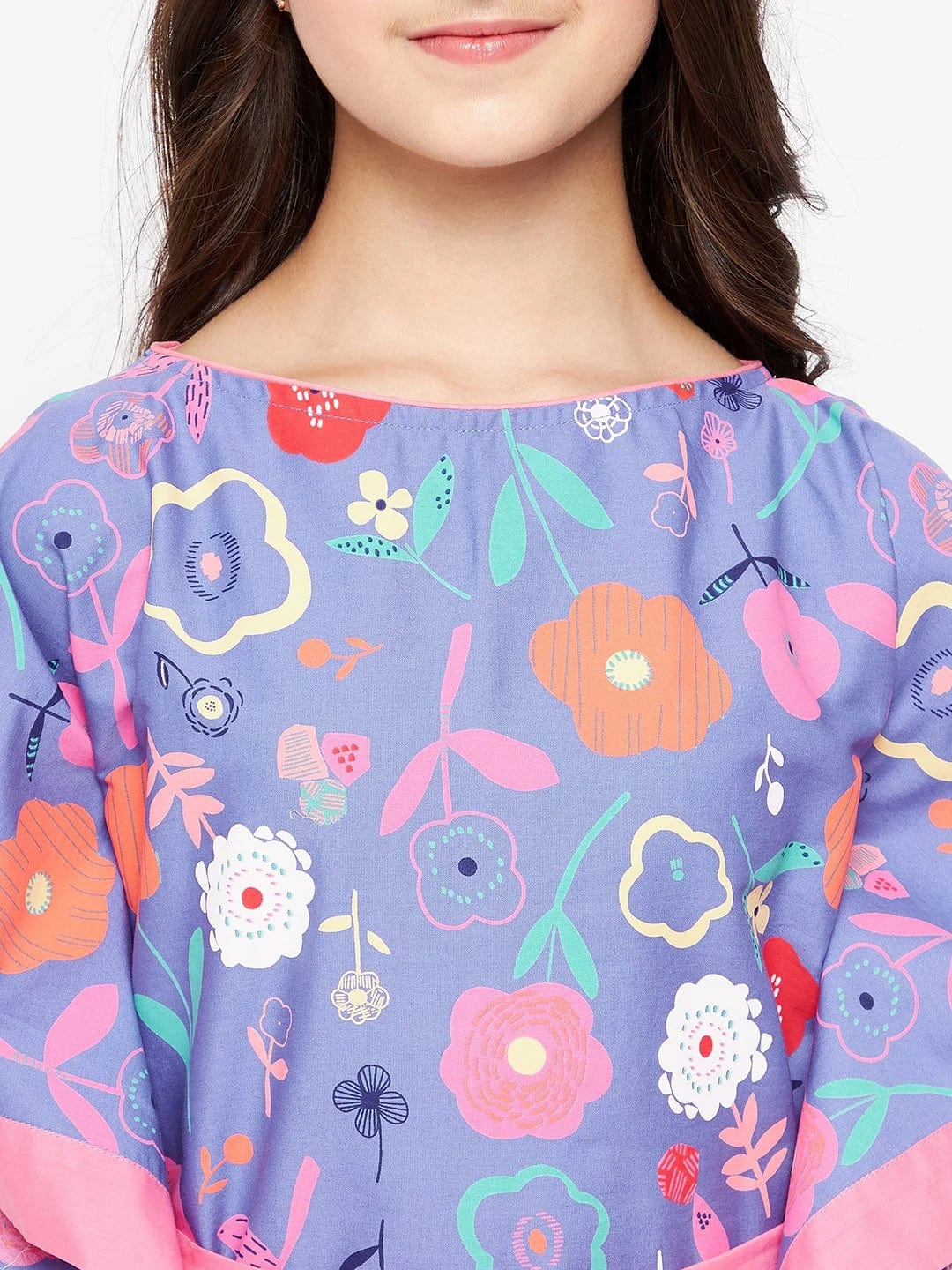 The Kaftan Company Nightdress Blue Doodled Flowers Kaftan Nightdress