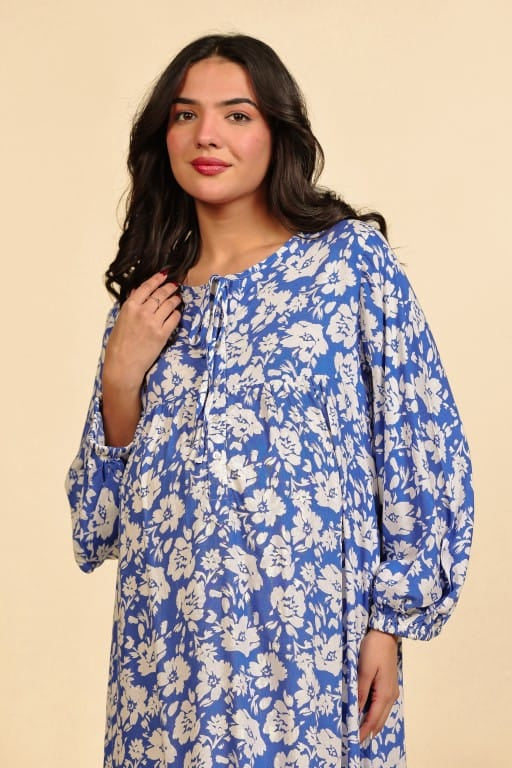 The Kaftan Company Nightdress Blue Floral Viscose Rayon Maternity Nightdress