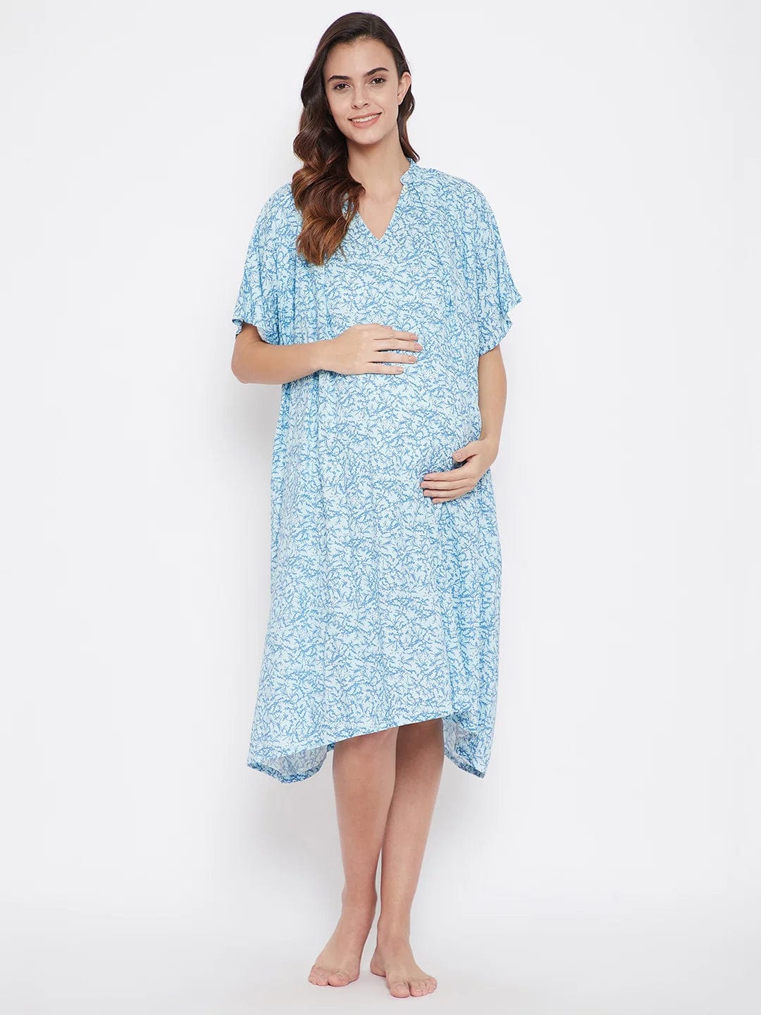 The Kaftan Company Nightdress Blue Floweret Maternity Nightdress - (Clearance - Final Sale)