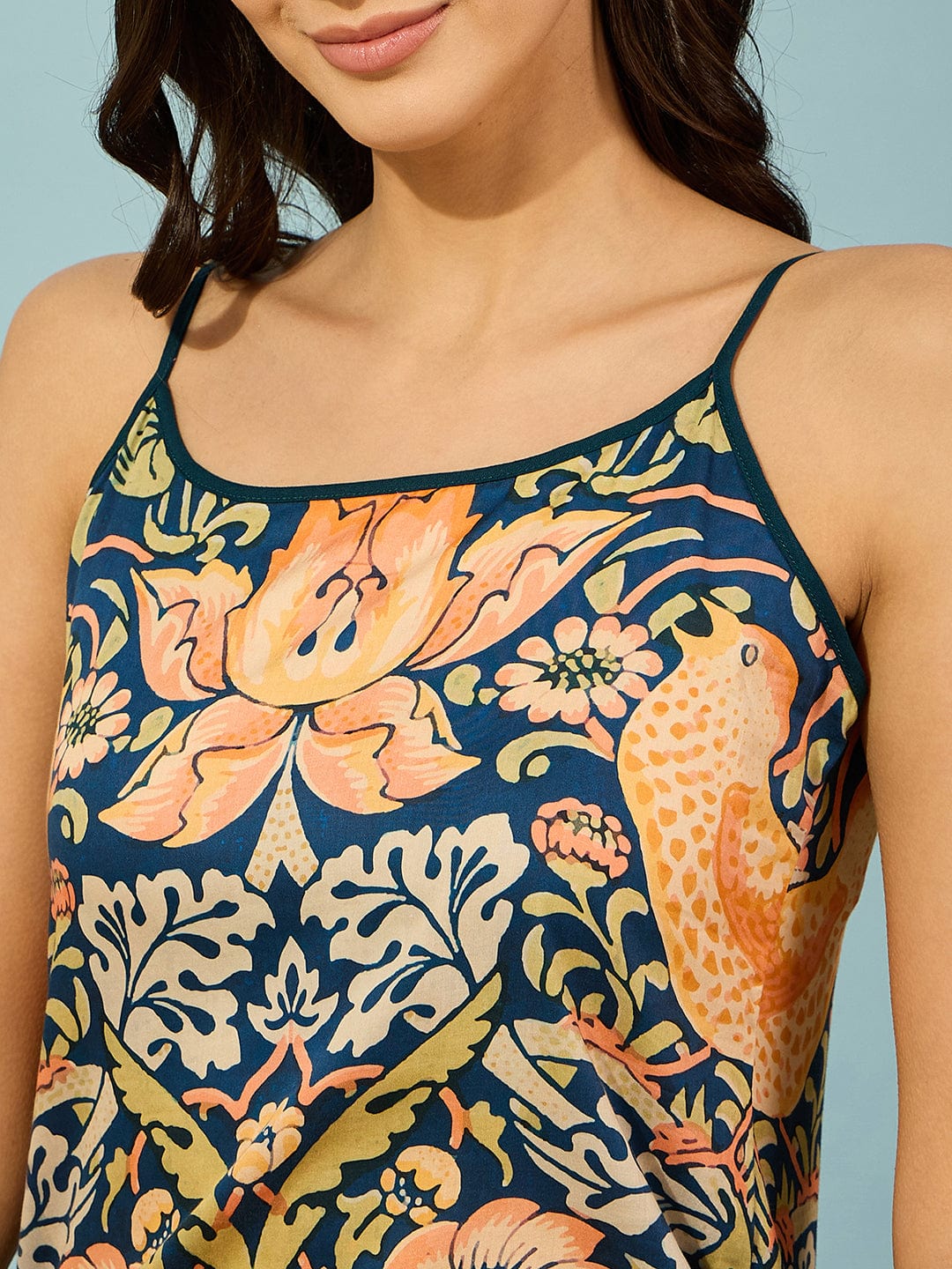 The Kaftan Company Nightdress Blue Super Soft Vintage Floral Slip Nightdress