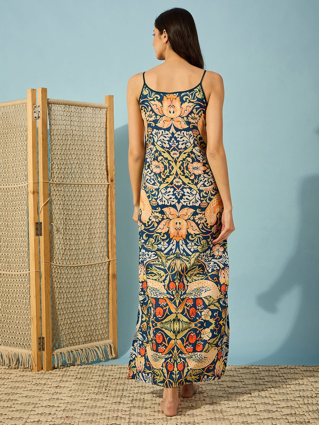 The Kaftan Company Nightdress Blue Super Soft Vintage Floral Slip Nightdress