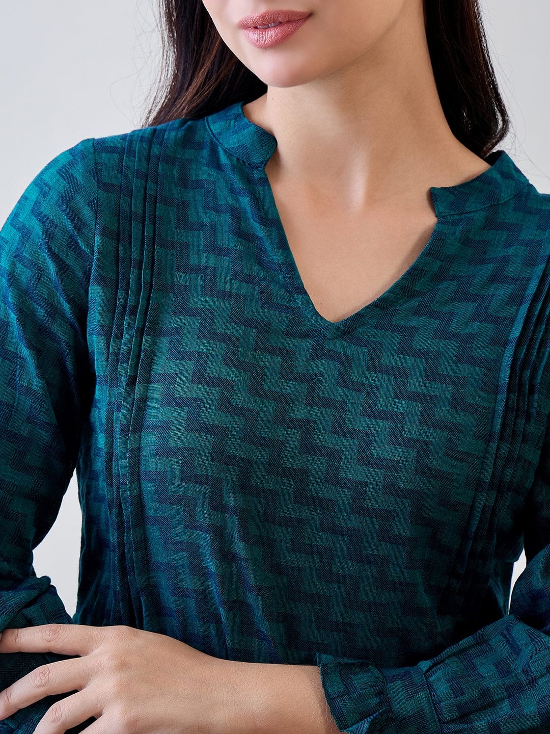 The Kaftan Company Nightdress Blue Zig Zag Printed Cotton Night Dress