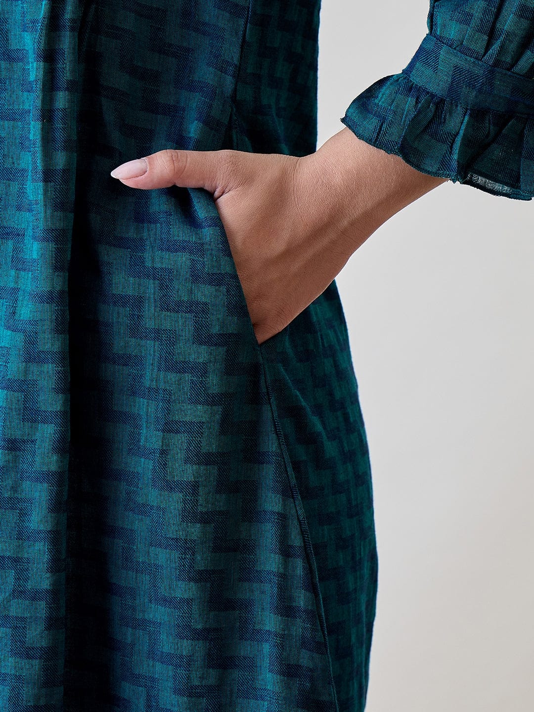 The Kaftan Company Nightdress Blue Zig Zag Printed Cotton Night Dress