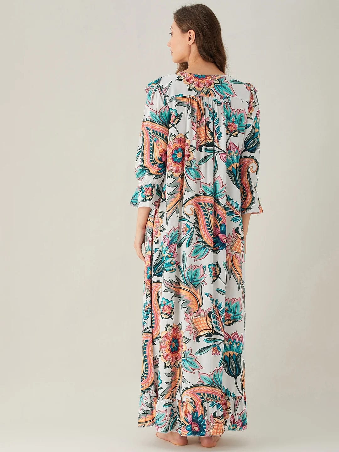 The Kaftan Company Nightdress Bold Floral White Ruffled Nightdress