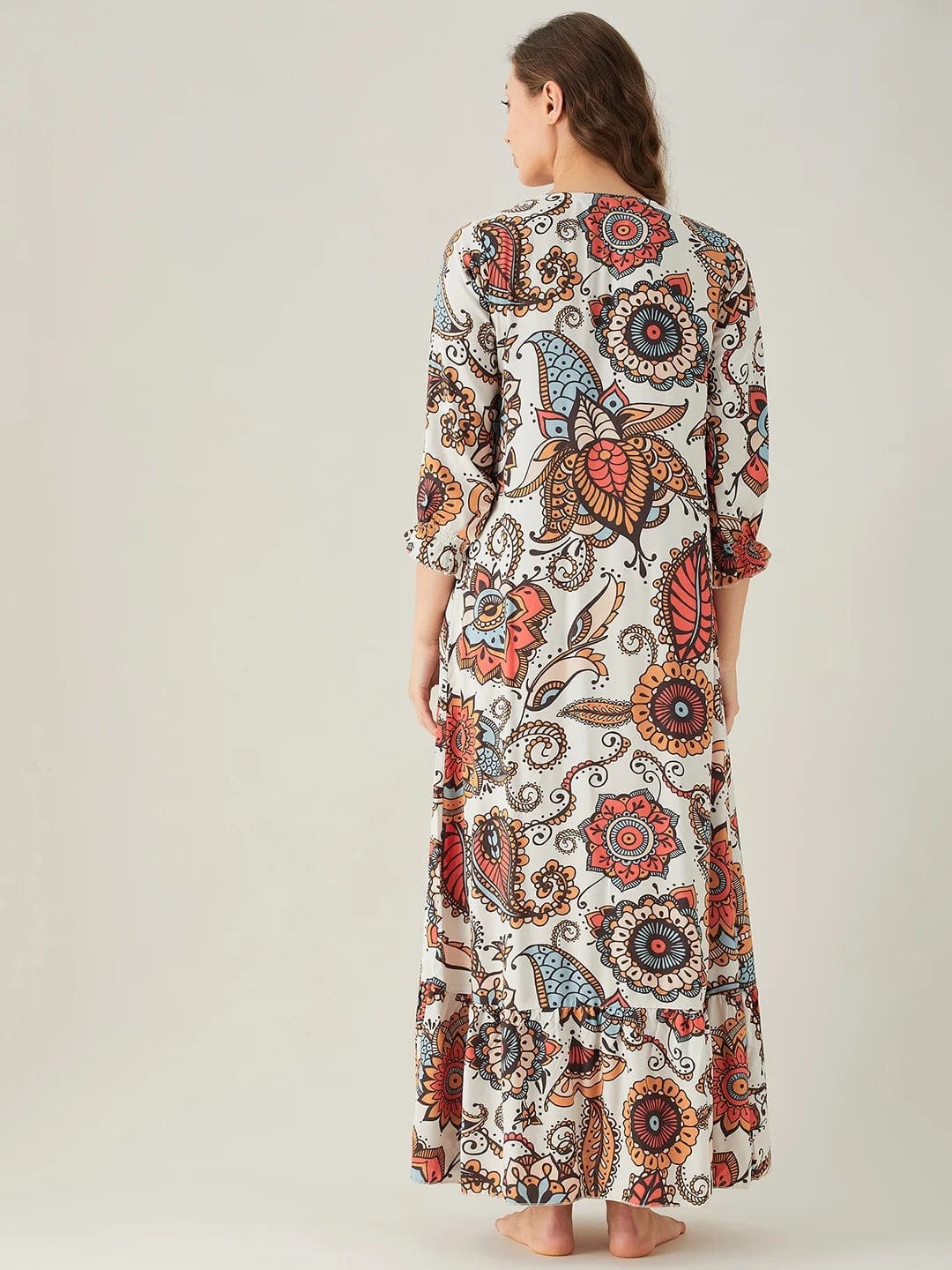 The Kaftan Company Nightdress Bold Paisley White Pintuck Nightdress