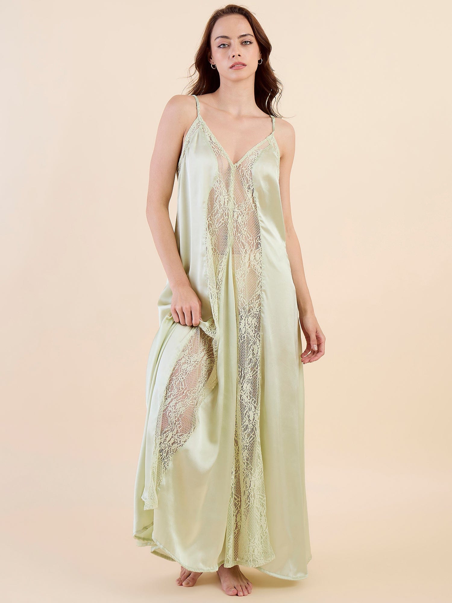 The Kaftan Company Nightdress Bridal Satin Nightdress with Lace Panels