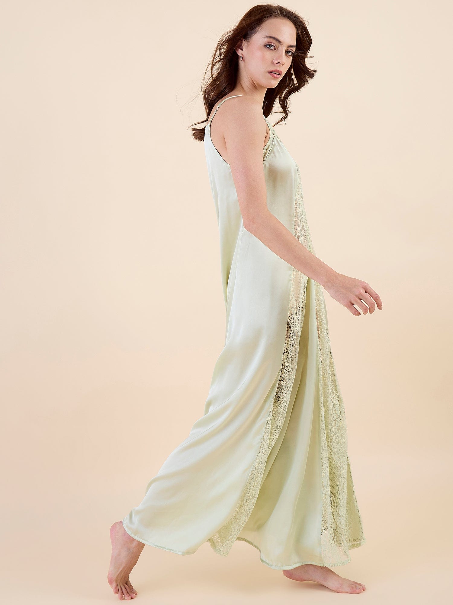 The Kaftan Company Nightdress Bridal Satin Nightdress with Lace Panels