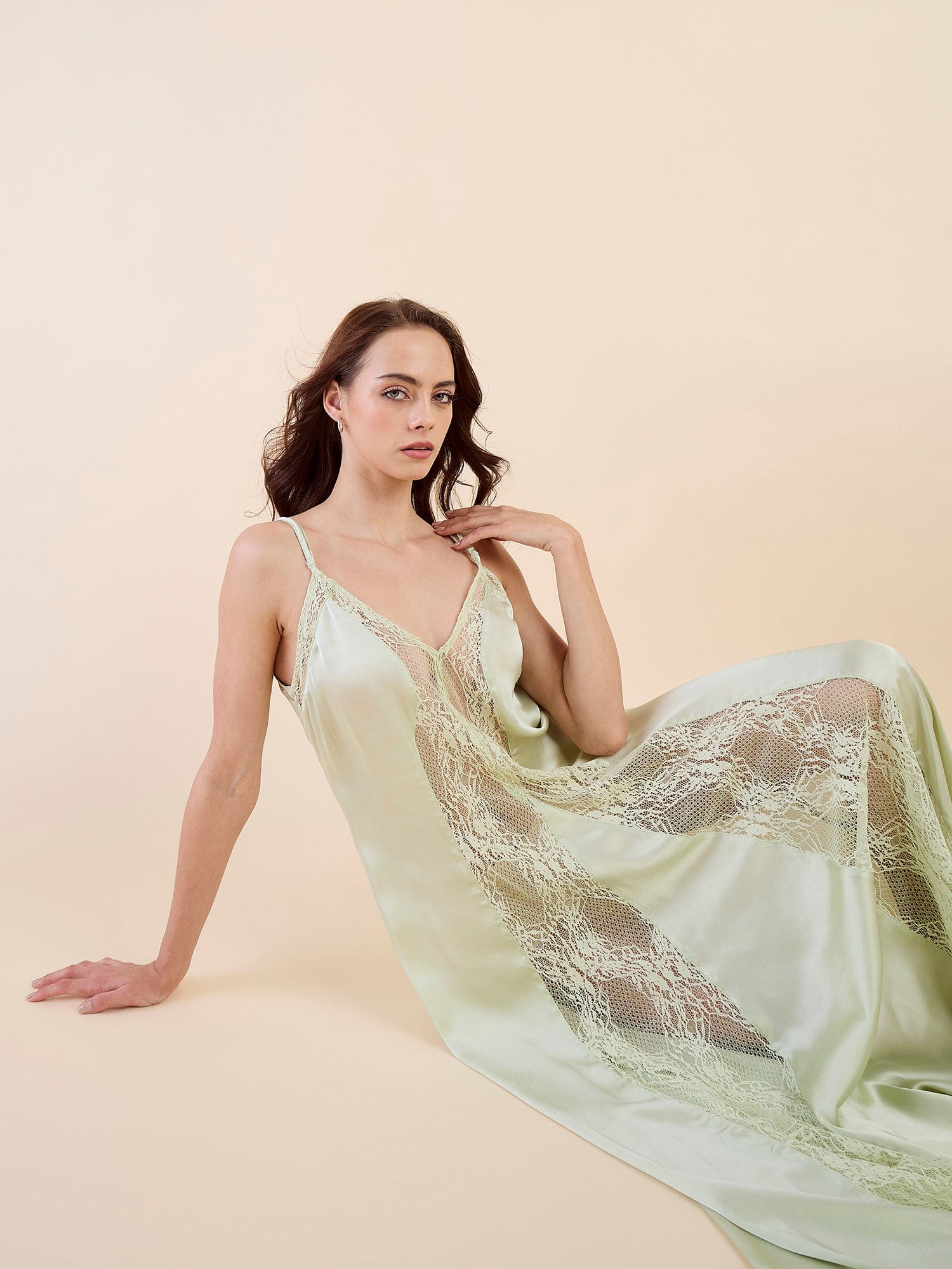 The Kaftan Company Nightdress Bridal Satin Nightdress with Lace Panels