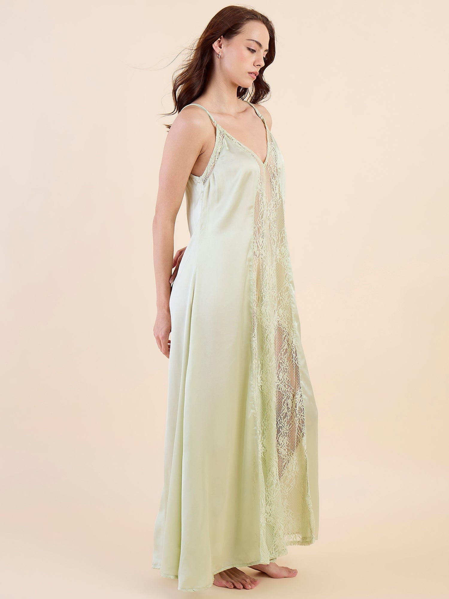 The Kaftan Company Nightdress Bridal Satin Nightdress with Lace Panels
